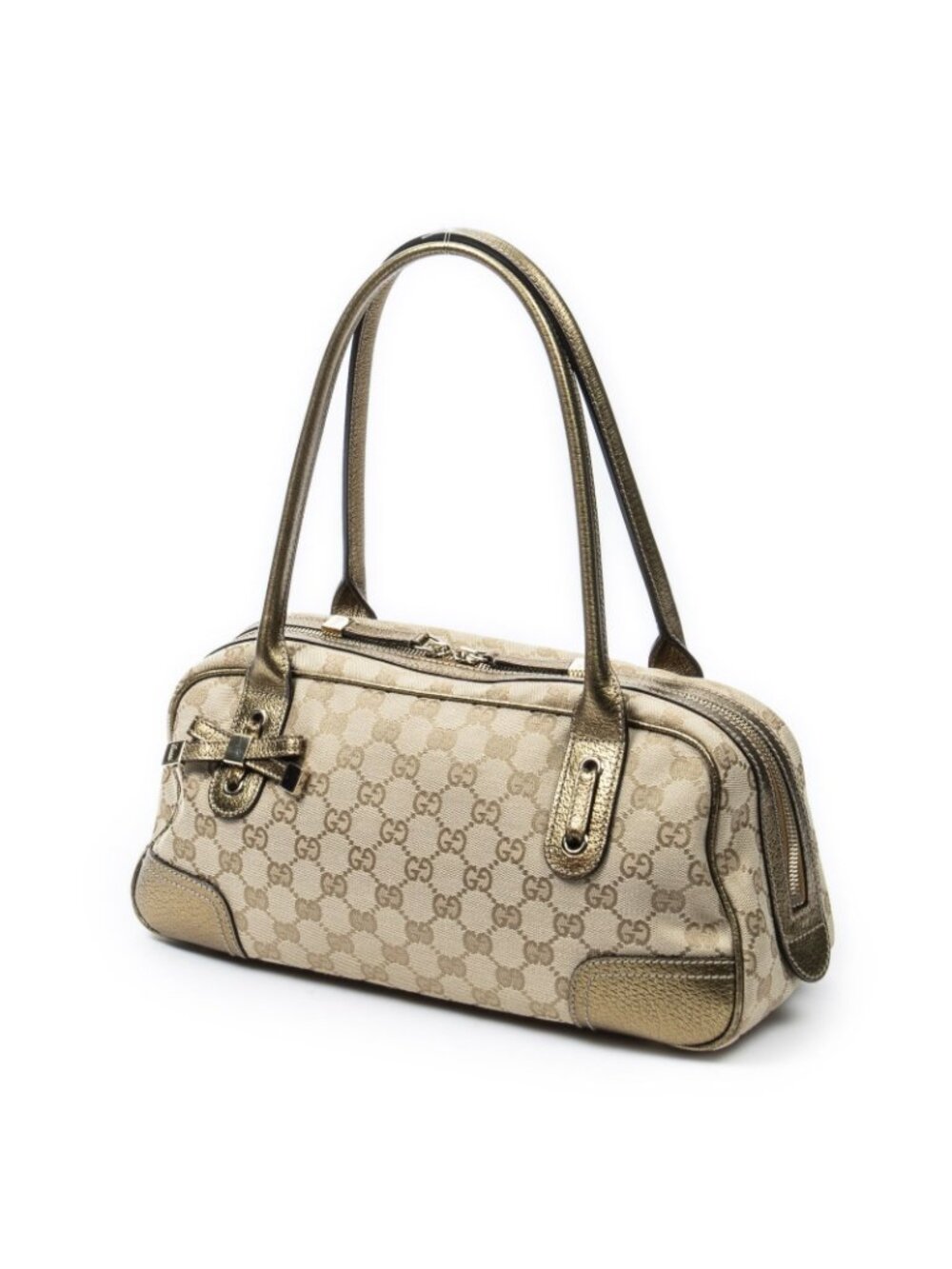 Gucci Princi Boston Beige Gold GG Canvas Messenger Bag - Picture 2 of 10